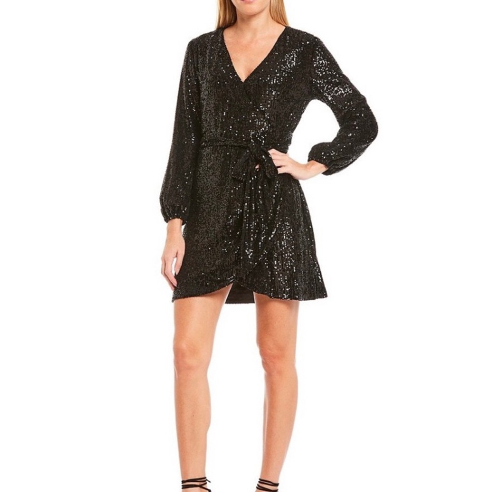 Elegant Black Sequin Wrap Dress